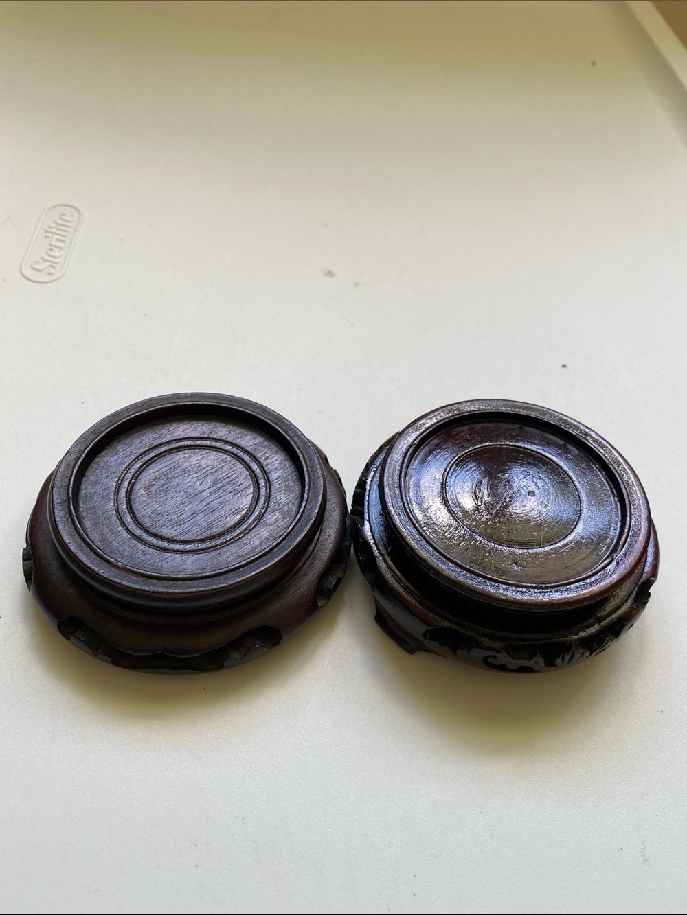 Set of 2 Vintage Chinese Carved Wood Display Stands Top Inner Rim 2 1/8" W - #25